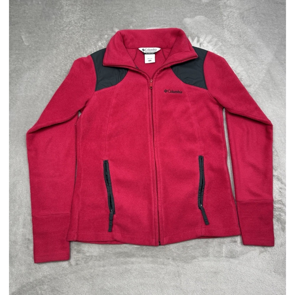 Columbia Fleece Jacket Womens Medium Pink Full Zip Windstopper Windbreaker Panel